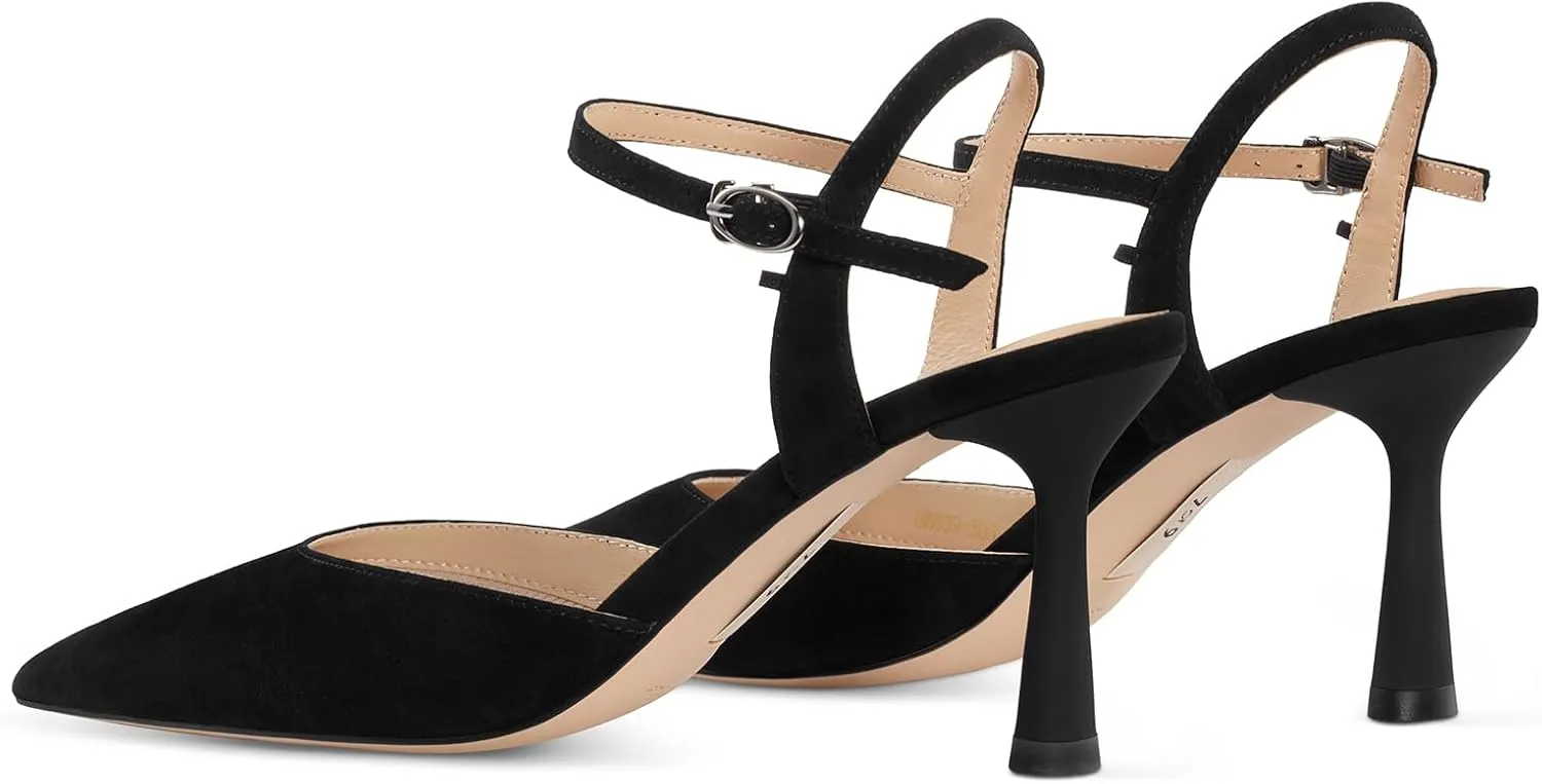 7or9 Slingbacks High Heels for Women Comfortable Air-Touch Foam Pointed-Toe Kitten Heels Casual Dressy Bridal Pumps Women Sandals