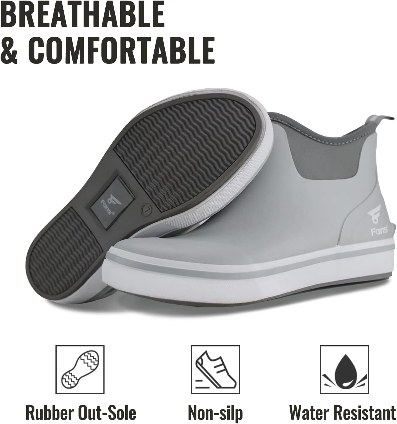 8 Fans Mens Deck Boots, Waterproof Rubber Rain Boots, Anti-slip Fishing Booties, Short Ankle Shoes for Boating, Outdoor, Size 7-14