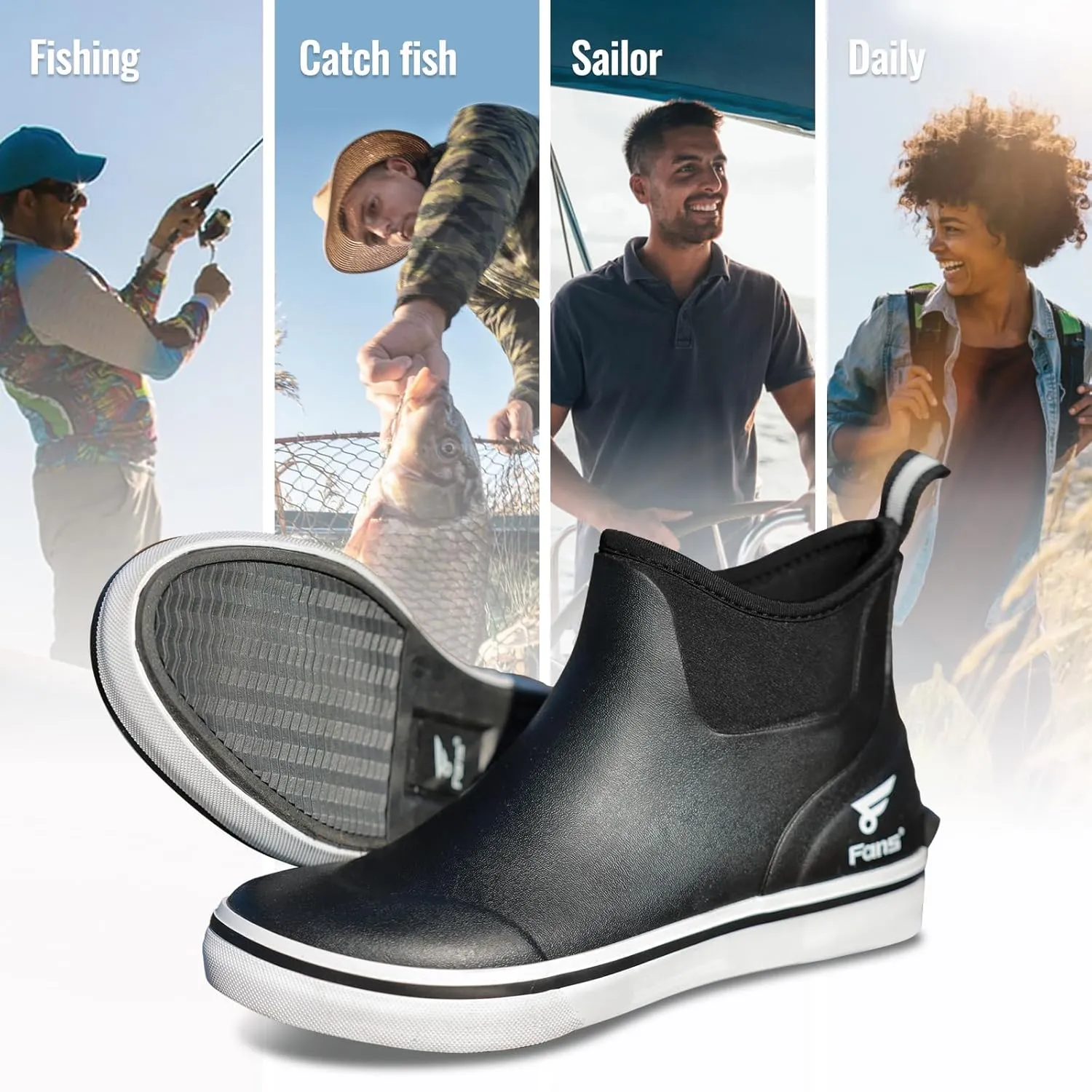 8 Fans Mens Deck Boots, Waterproof Rubber Rain Boots, Anti-slip Fishing Booties, Short Ankle Shoes for Boating, Outdoor, Size 7-14