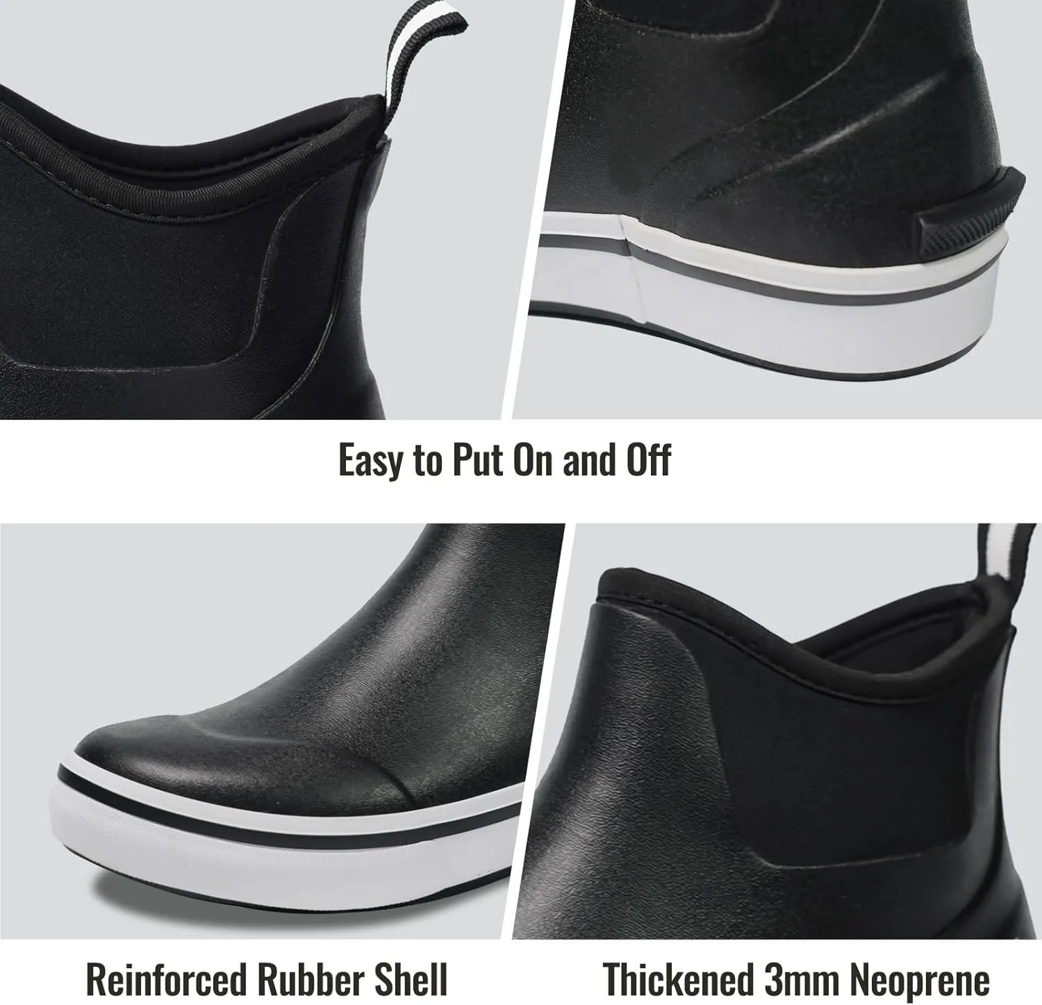 8 Fans Mens Deck Boots, Waterproof Rubber Rain Boots, Anti-slip Fishing Booties, Short Ankle Shoes for Boating, Outdoor, Size 7-14