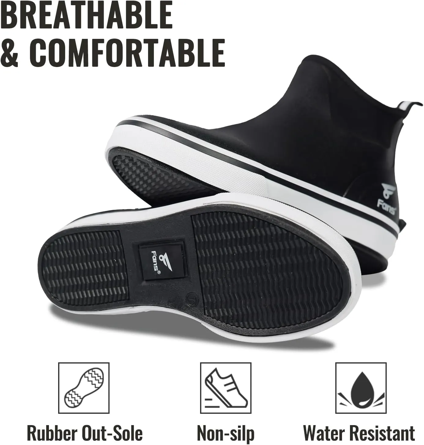 8 Fans Mens Deck Boots, Waterproof Rubber Rain Boots, Anti-slip Fishing Booties, Short Ankle Shoes for Boating, Outdoor, Size 7-14