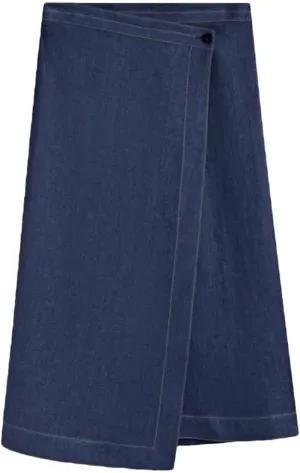 Adhdyuud Women High Waist Wrap A Line Denim Skirt Minimalist Button Long Skirt Elegant Loose Fit Casual
