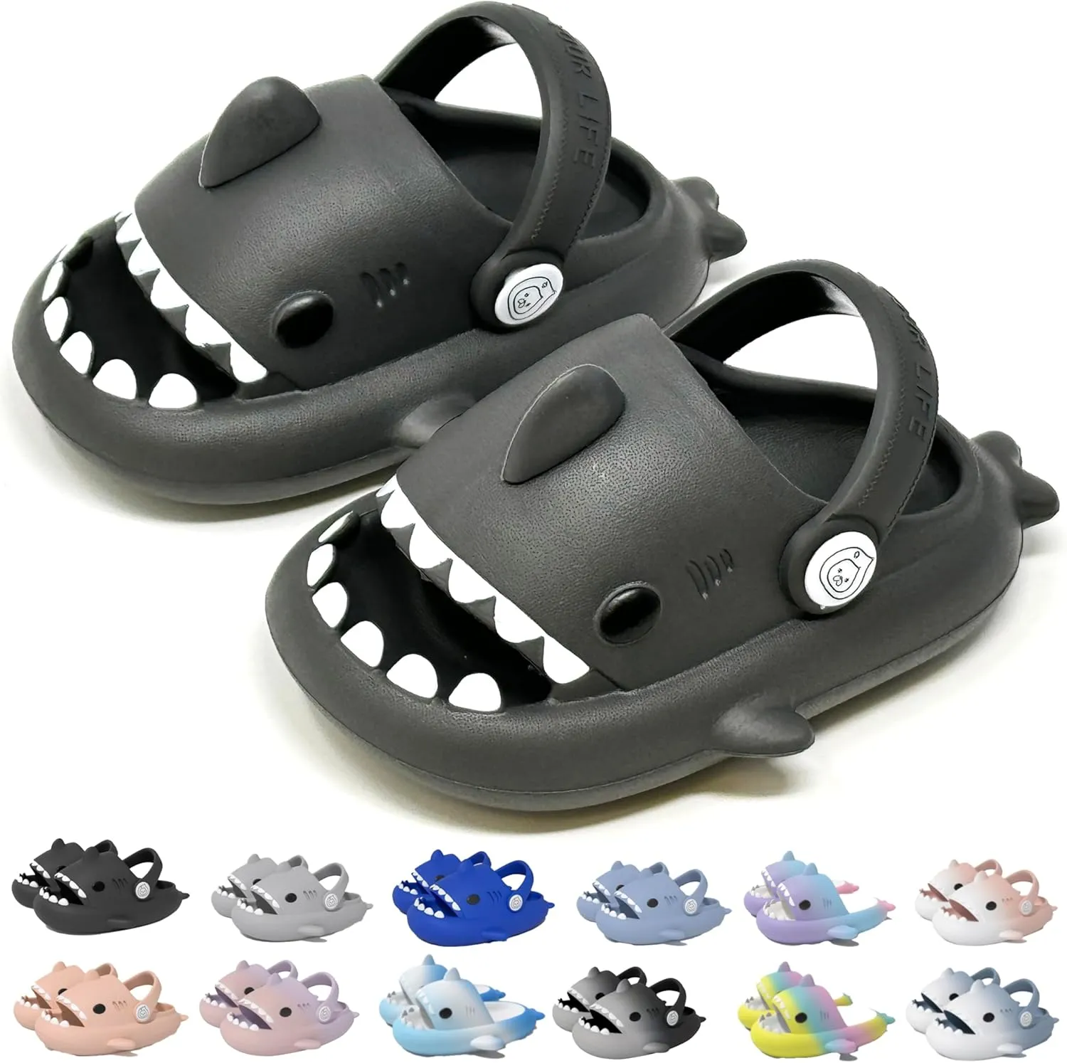 allgala Shark Slides Slippers with Backtrap Non-Slip Novelty Open Toe Sandals for Boys Girl Indoor & Outdoor Comfy Cushioned Thick Sole Cute Cartoon Shower Cloud Slippers Beach Pool Shoes