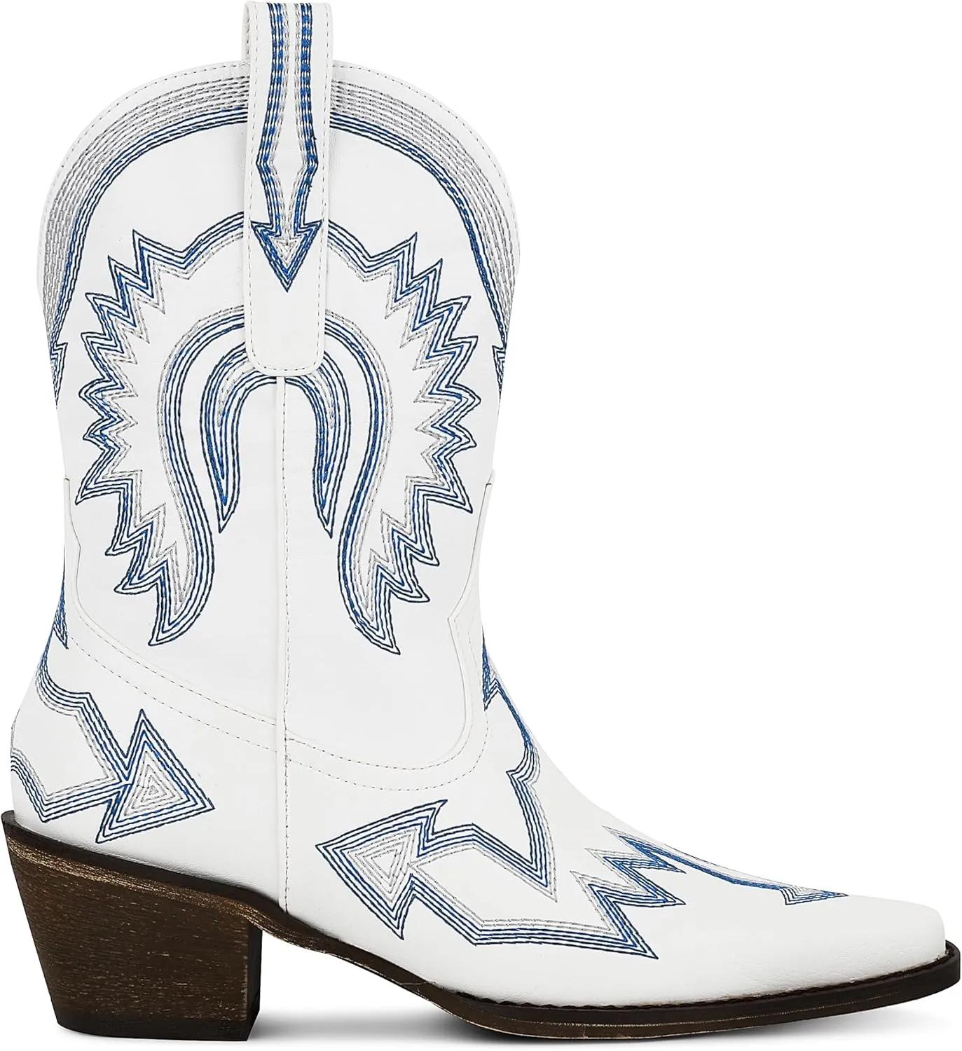 AMINUGAL Cowgirl Boots Chunky Heel Cowboy Boots for Women Pointed Toe Pull On Western Boots Women's Ankle Boots Country Concert Fashion Retro Metallic Booties