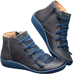 Ankle Boots For Women Arch Support Womens Low Heel Fashion Lace Up Zipper Booties Casual Walking Short Bootie Slip On Vintage Leather Ladies Sneaker Fall Winter Outdoor Flat Shoes