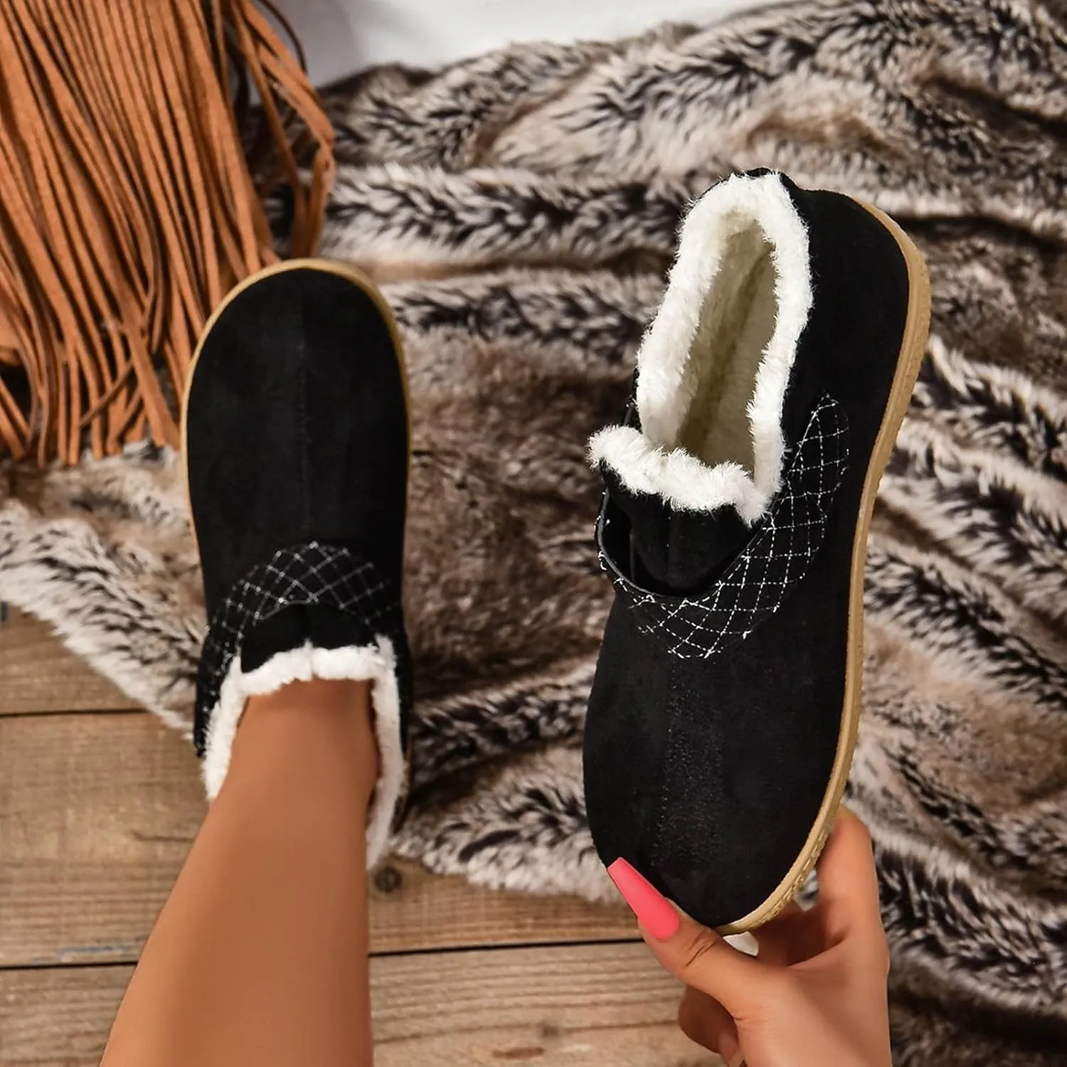 Ankle Boots for Women, Women's Fashion Moccasin Ankle Boots Ladies Warm Winter Indoor Outdoor House Shoes With Memory Foam