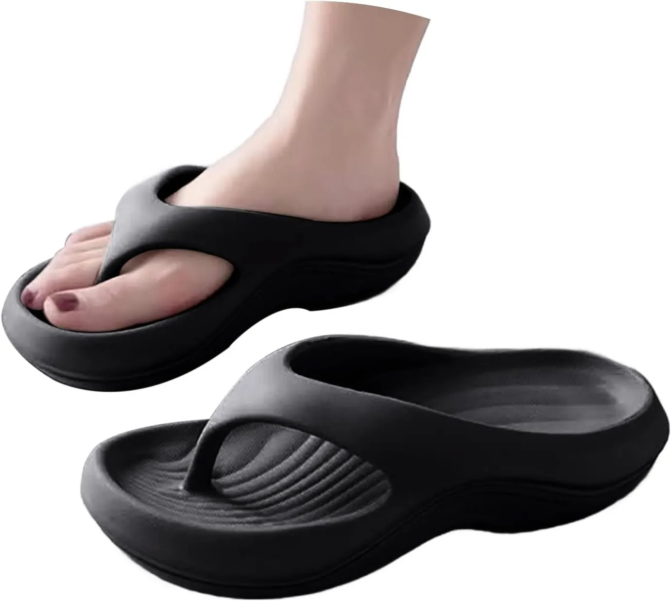 Arch Support Flip Flops for Women Pillow Sliders Plantar Fasciitis Orthopedic Sandals Comfortable Platform Walking Cloud Slides Recovery Flipflops Summer Beach Shoes Non-Slip Bathing Slipper