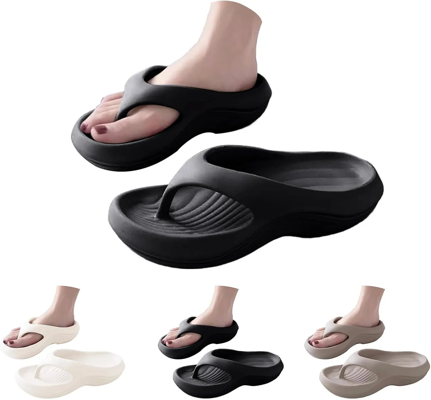 Arch Support Flip Flops for Women Pillow Sliders Plantar Fasciitis Orthopedic Sandals Comfortable Platform Walking Cloud Slides Recovery Flipflops Summer Beach Shoes Non-Slip Bathing Slipper
