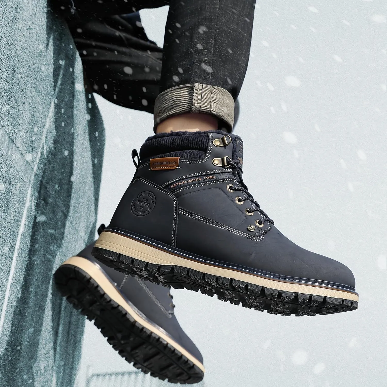ARRIGO BELLO Mens Winter Boots Snow Casual Booties Warm Fur Mesh Lined Ankle Outdoor Lightweight Non-Slip Trekking Walking Leather Shoes