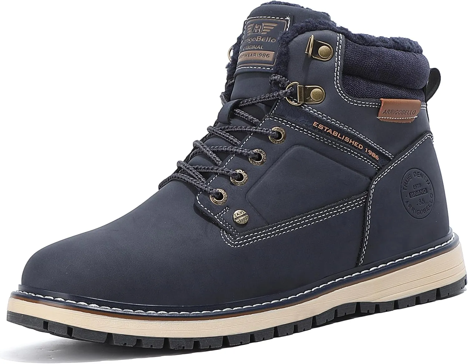 ARRIGO BELLO Mens Winter Boots Snow Casual Booties Warm Fur Mesh Lined Ankle Outdoor Lightweight Non-Slip Trekking Walking Leather Shoes