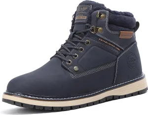 ARRIGO BELLO Mens Winter Boots Snow Casual Booties Warm Fur Mesh Lined Ankle Outdoor Lightweight Non-Slip Trekking Walking Leather Shoes