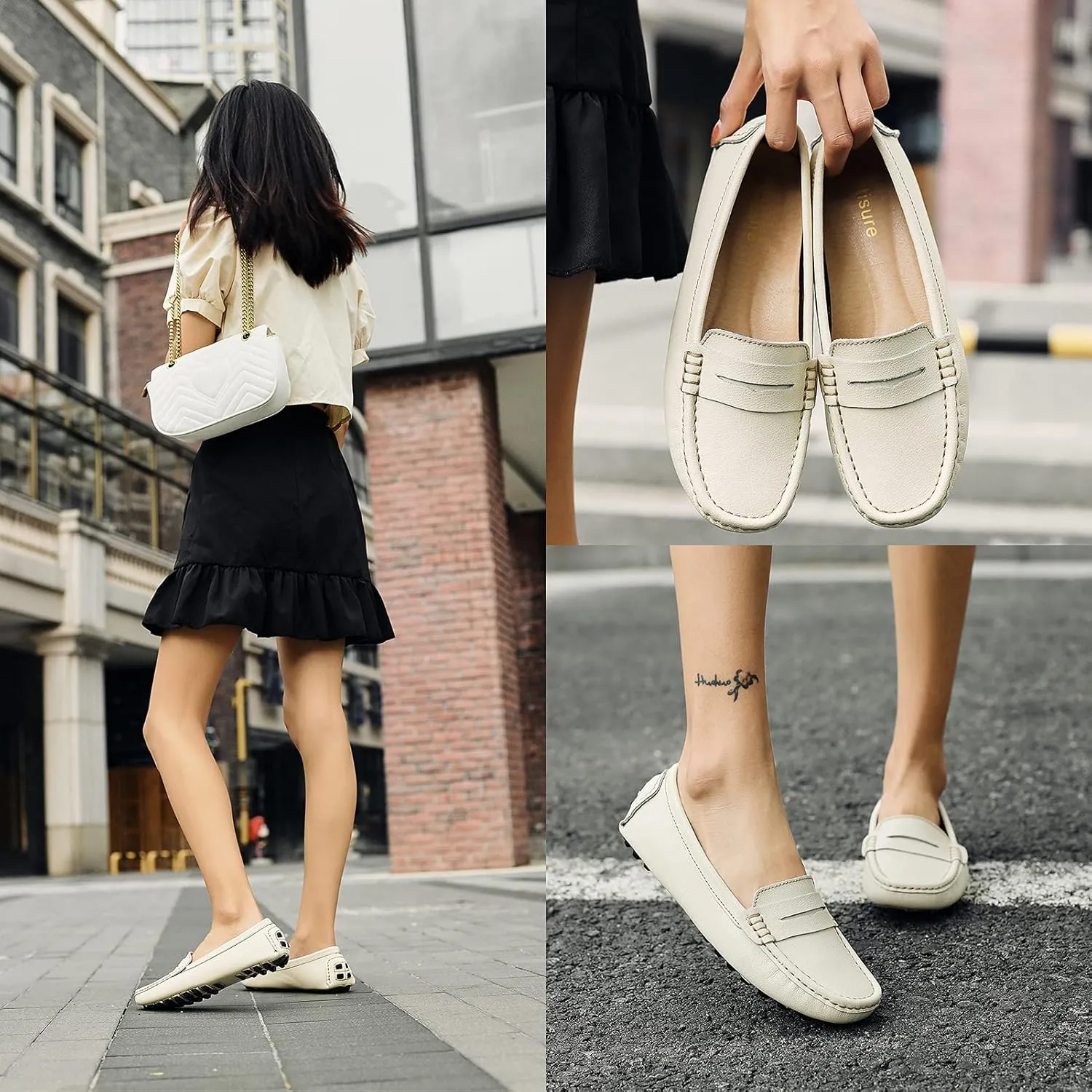 Artisure Women's Classic Comfort Leather Penny Loafers Casual Slip-Ons Lightweight Walking Flats Driving Mocs Boat Shoes