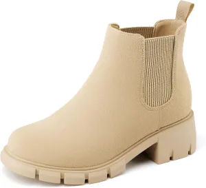 Athlefit Girls Ankle Boots Kids Comfortable Slip on Lug Sole Chelsea Booties for Toddler Little Kid Big Kids