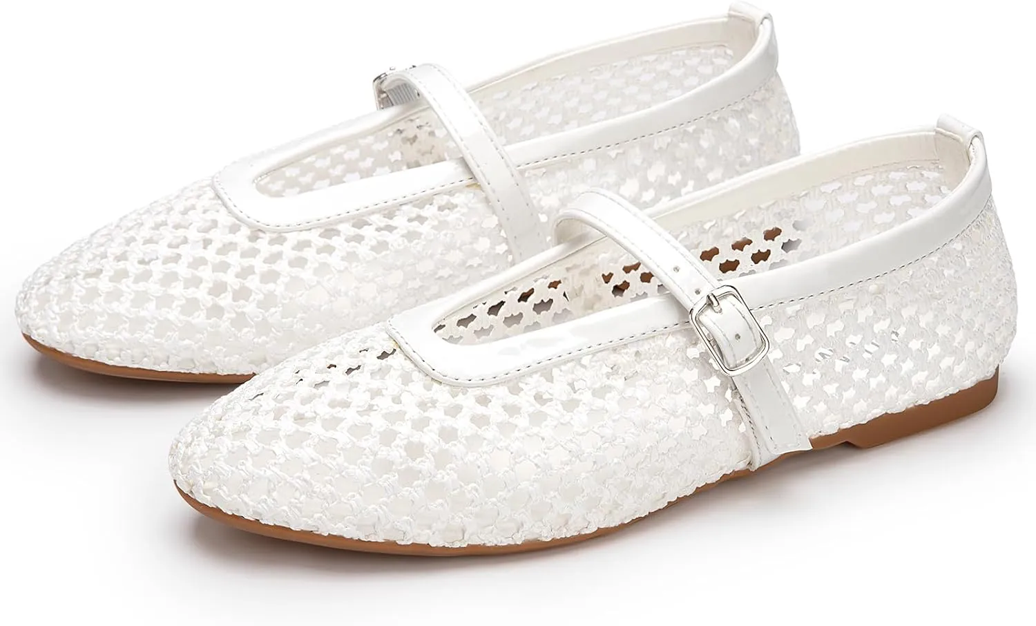 ATHMILE Mesh Ballet Flats for Women Buckle Strap Flat Heel Ballerina Shoes Summer Dress Sandals