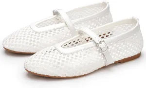 ATHMILE Mesh Ballet Flats for Women Buckle Strap Flat Heel Ballerina Shoes Summer Dress Sandals