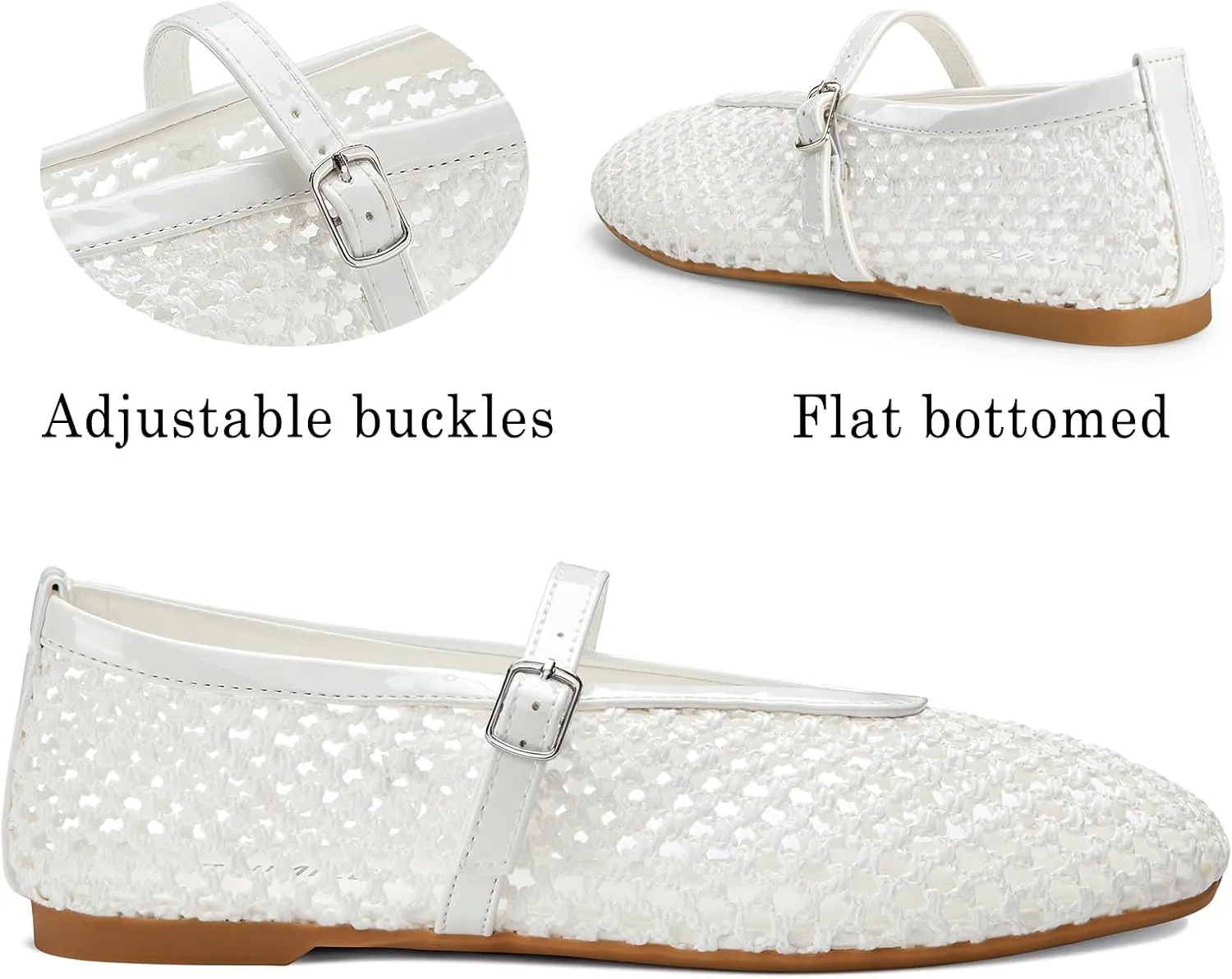 ATHMILE Mesh Ballet Flats for Women Buckle Strap Flat Heel Ballerina Shoes Summer Dress Sandals
