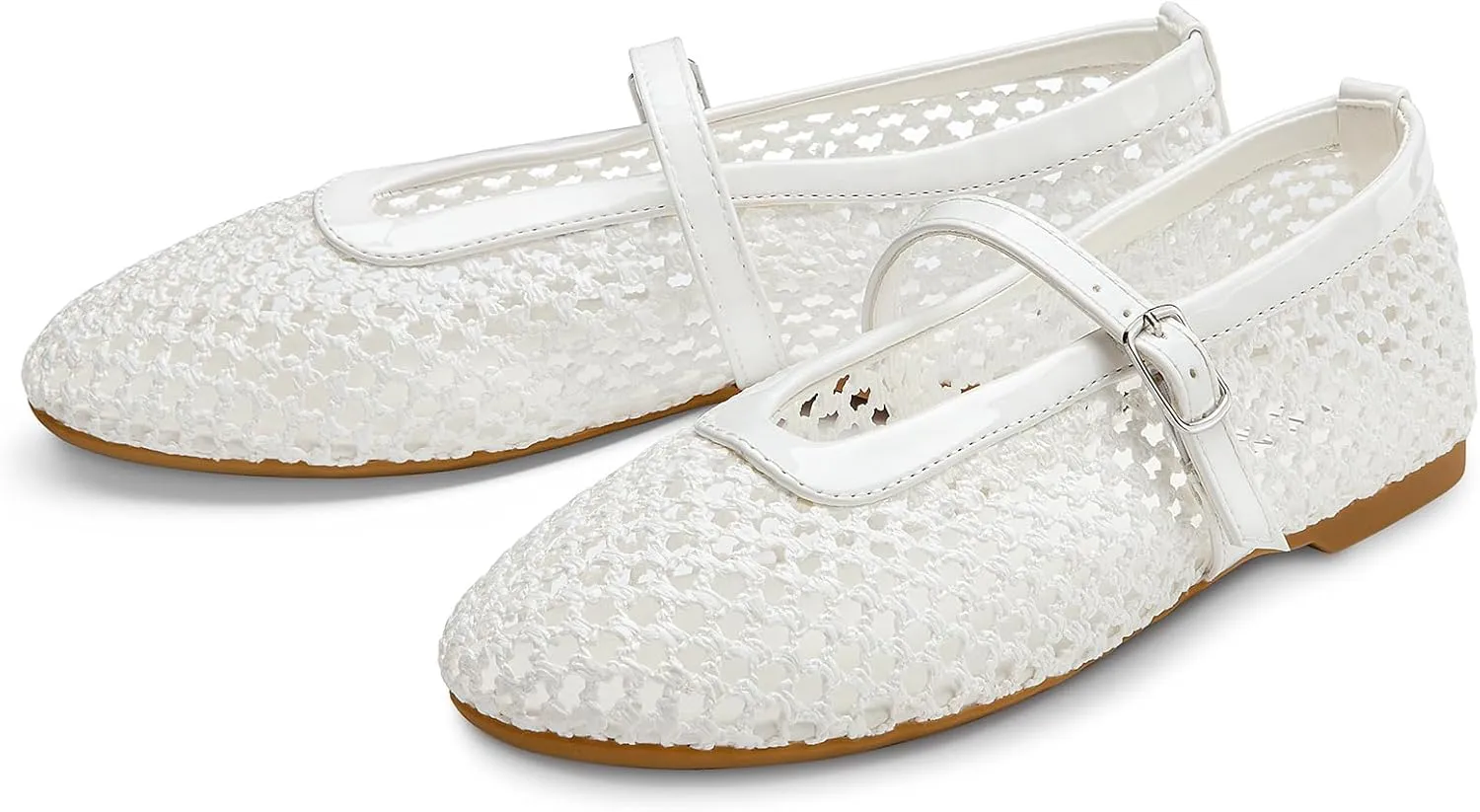 ATHMILE Mesh Ballet Flats for Women Buckle Strap Flat Heel Ballerina Shoes Summer Dress Sandals
