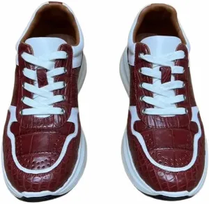 Authentic Real Crocodile Skin Burgundy White Male Sneakers Genuine Alligator Leather Mixed Color Lace-up Men's Casual Walk Flats