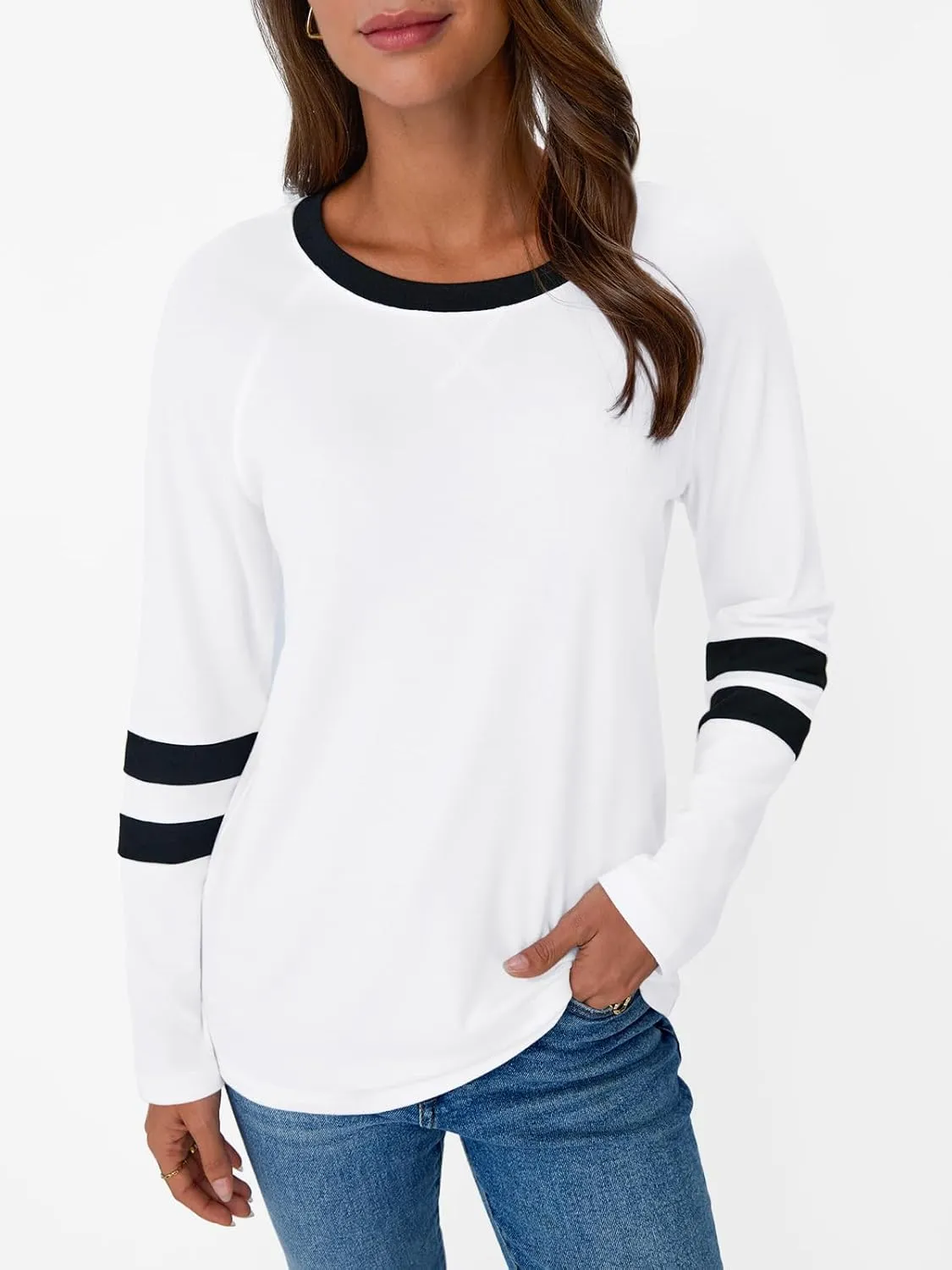 AUTOMET Womens Long Sleeve Shirts Color Block Casual Crewneck Tops Tshirt Basic Tee Fall Fashion Clothes Trendy Outfits