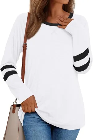 AUTOMET Womens Long Sleeve Shirts Color Block Casual Crewneck Tops Tshirt Basic Tee Fall Fashion Clothes Trendy Outfits