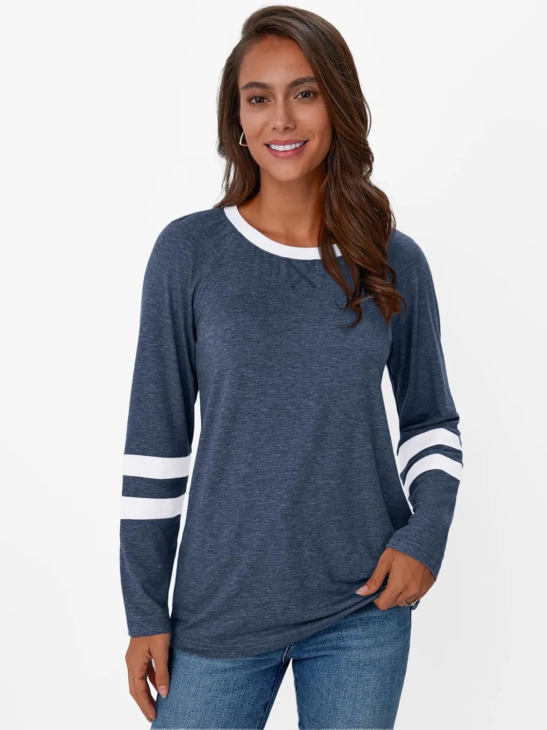 AUTOMET Womens Long Sleeve Shirts Color Block Casual Crewneck Tops Tshirt Basic Tee Fall Fashion Clothes Trendy Outfits