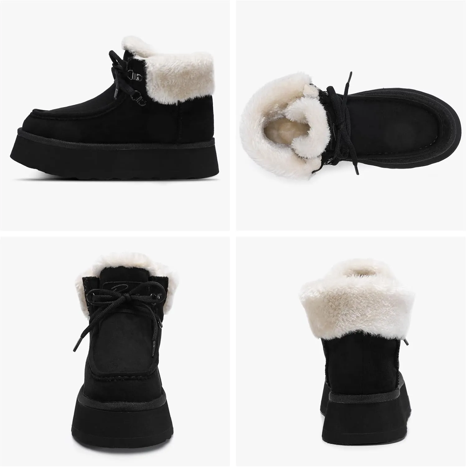 Bacia Platform Boots for Women Suede Snow Boots Lace up with Fur Interior Non-slip Outdoor Winter Boots Classic Mini Boots