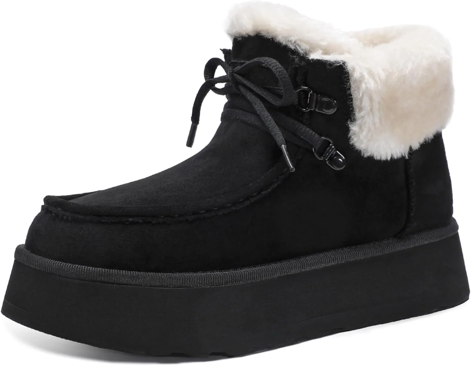 Bacia Platform Boots for Women Suede Snow Boots Lace up with Fur Interior Non-slip Outdoor Winter Boots Classic Mini Boots