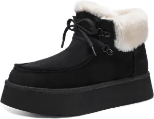 Bacia Platform Boots for Women Suede Snow Boots Lace up with Fur Interior Non-slip Outdoor Winter Boots Classic Mini Boots