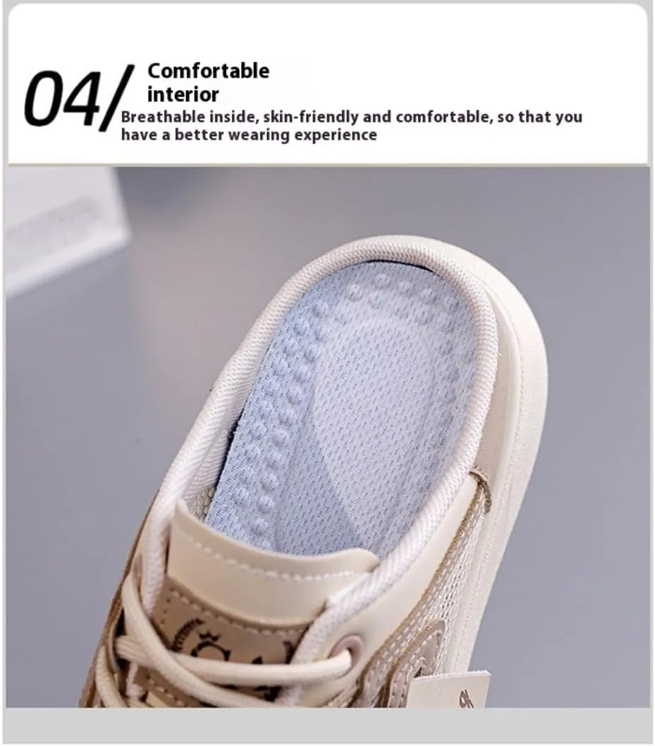 Backless Tennis Shoes for Women Wide Mule Sneakers Slip on House Slippers Platform Sandals Breathable Mesh Lightweight Casual Sports Shoes No Slip Comfort Walking Slides Summer Office Gym Driving