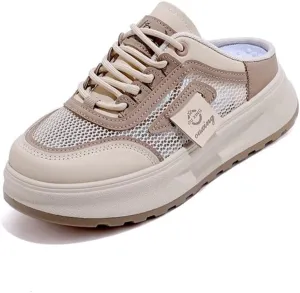 Backless Tennis Shoes for Women Wide Mule Sneakers Slip on House Slippers Platform Sandals Breathable Mesh Lightweight Casual Sports Shoes No Slip Comfort Walking Slides Summer Office Gym Driving