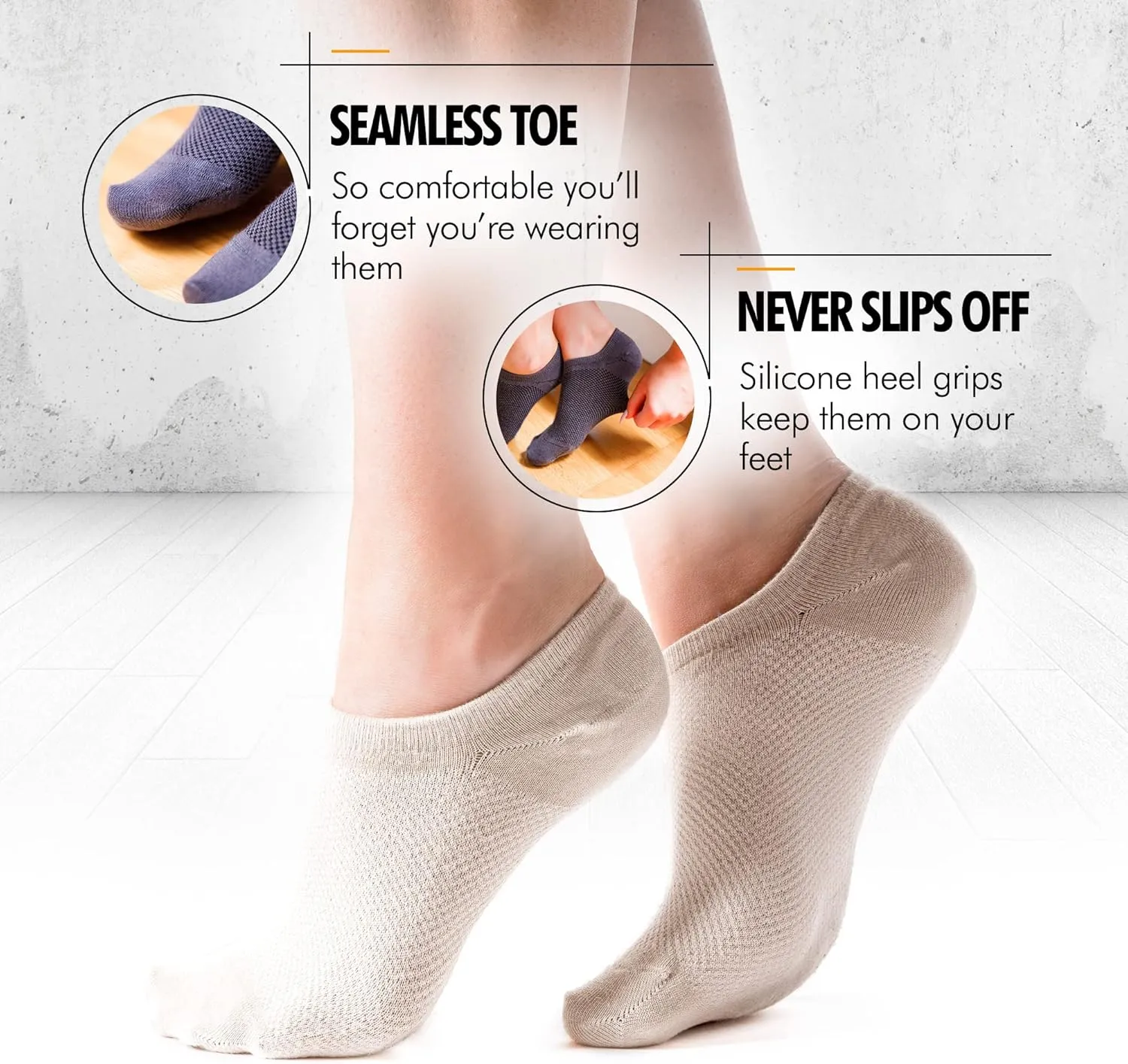 Bam&bü Women's Premium Bamboo Viscose No Show Casual Socks - 4 pair pack - Non-Slip