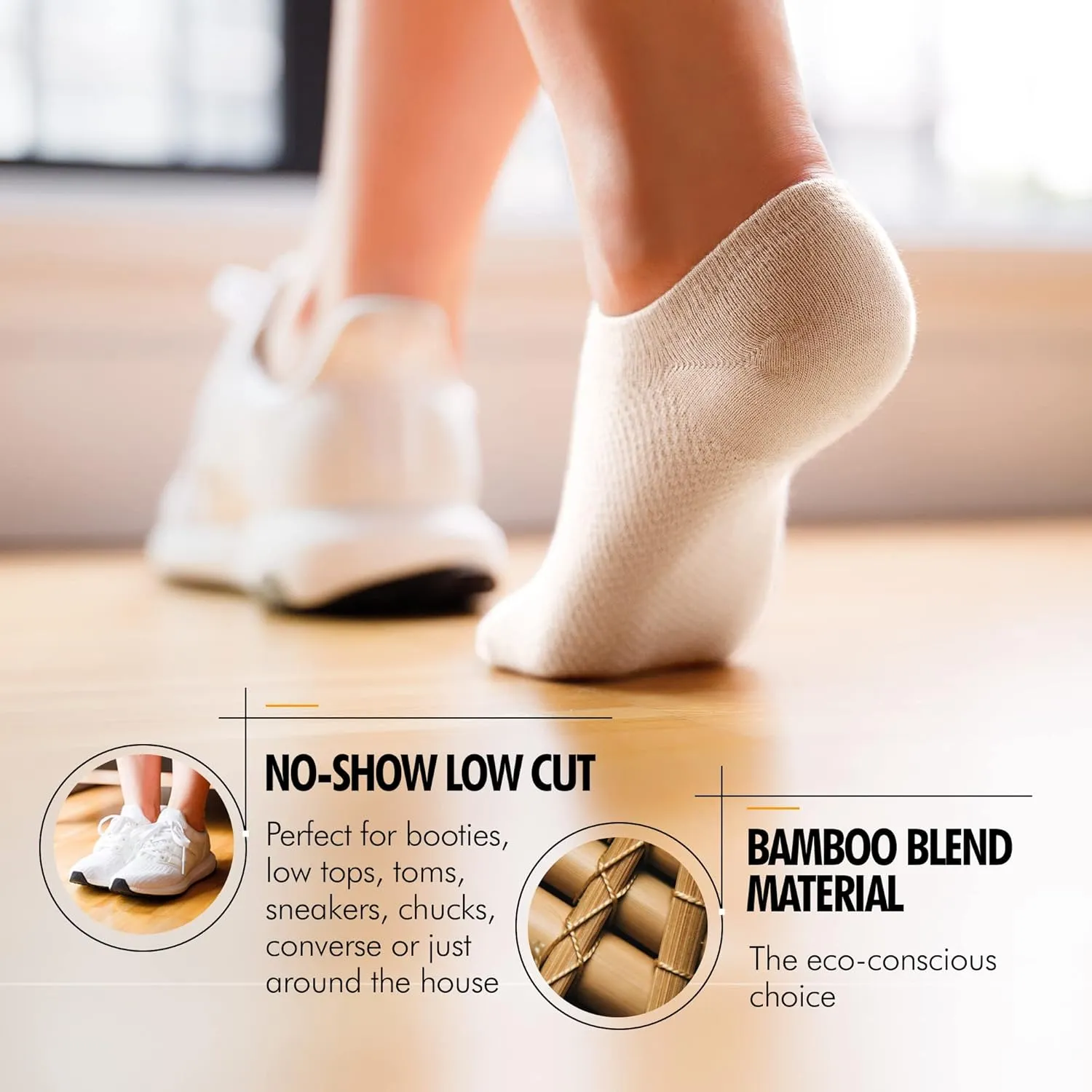Bam&bü Women's Premium Bamboo Viscose No Show Casual Socks - 4 pair pack - Non-Slip