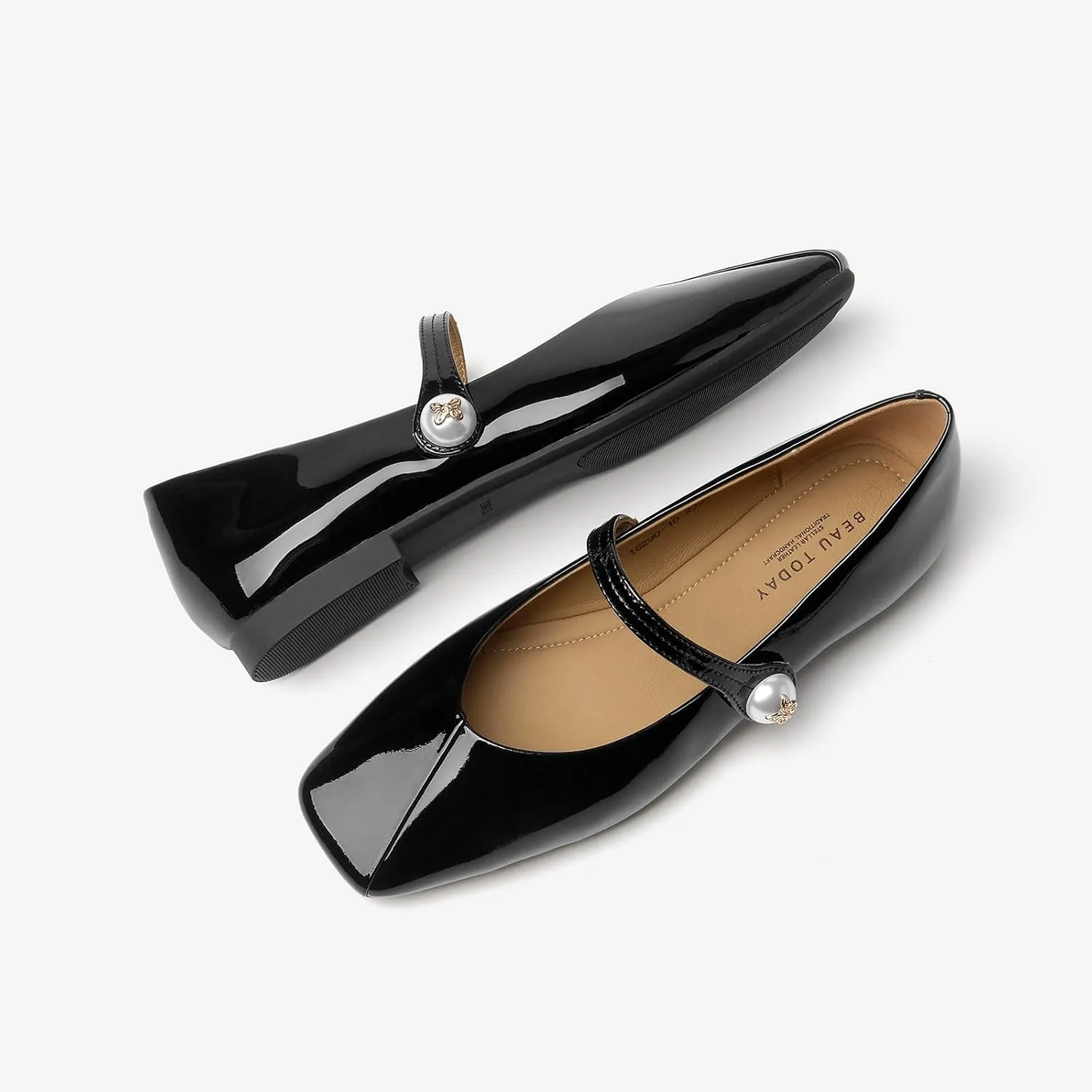 BEAU TODAY Mary Jane Flats for Women, Womens Mary Janes, Ballet Flats for Women, Patent Leather Square Toe Flats, Comfortable Casual Fashion Slip-on Flat Dress Shoes