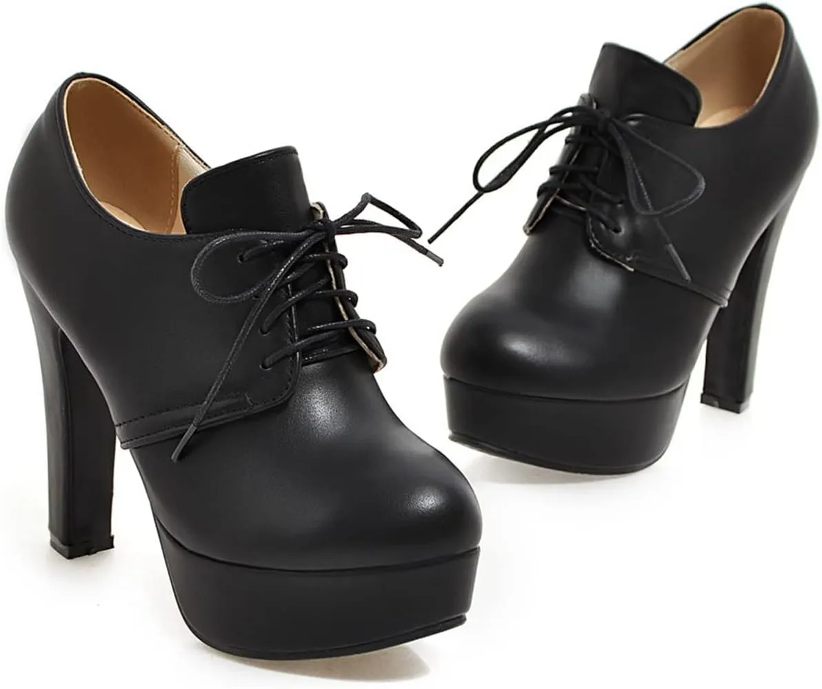Betastella Women's Chunky Platform Booties Lace Up High Block Heel Ankle Boots