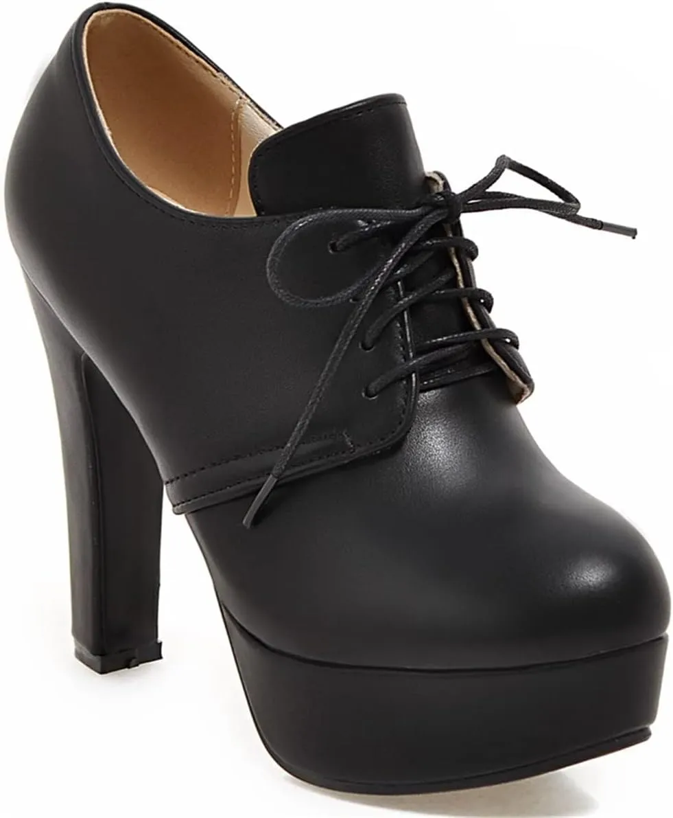 Betastella Women's Chunky Platform Booties Lace Up High Block Heel Ankle Boots