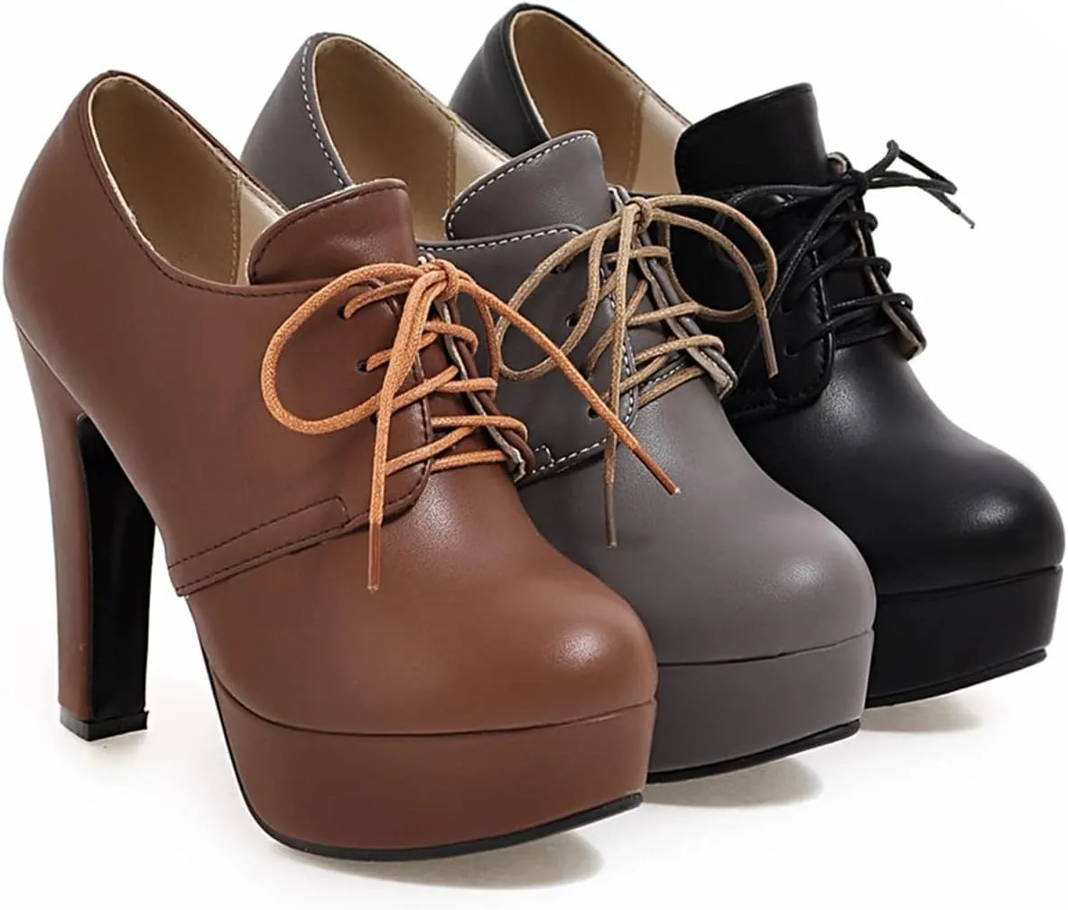 Betastella Women's Chunky Platform Booties Lace Up High Block Heel Ankle Boots