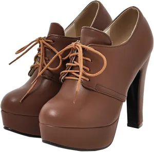 Betastella Women's Chunky Platform Booties Lace Up High Block Heel Ankle Boots