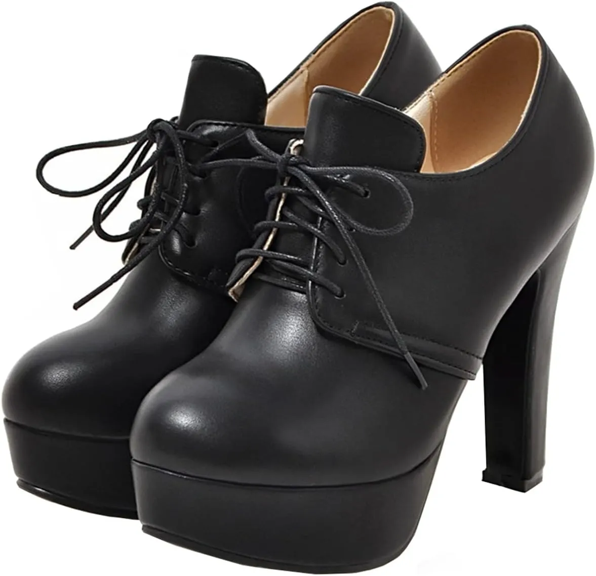 Betastella Women's Chunky Platform Booties Lace Up High Block Heel Ankle Boots