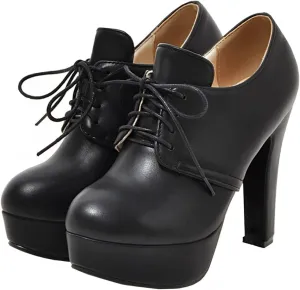 Betastella Women's Chunky Platform Booties Lace Up High Block Heel Ankle Boots