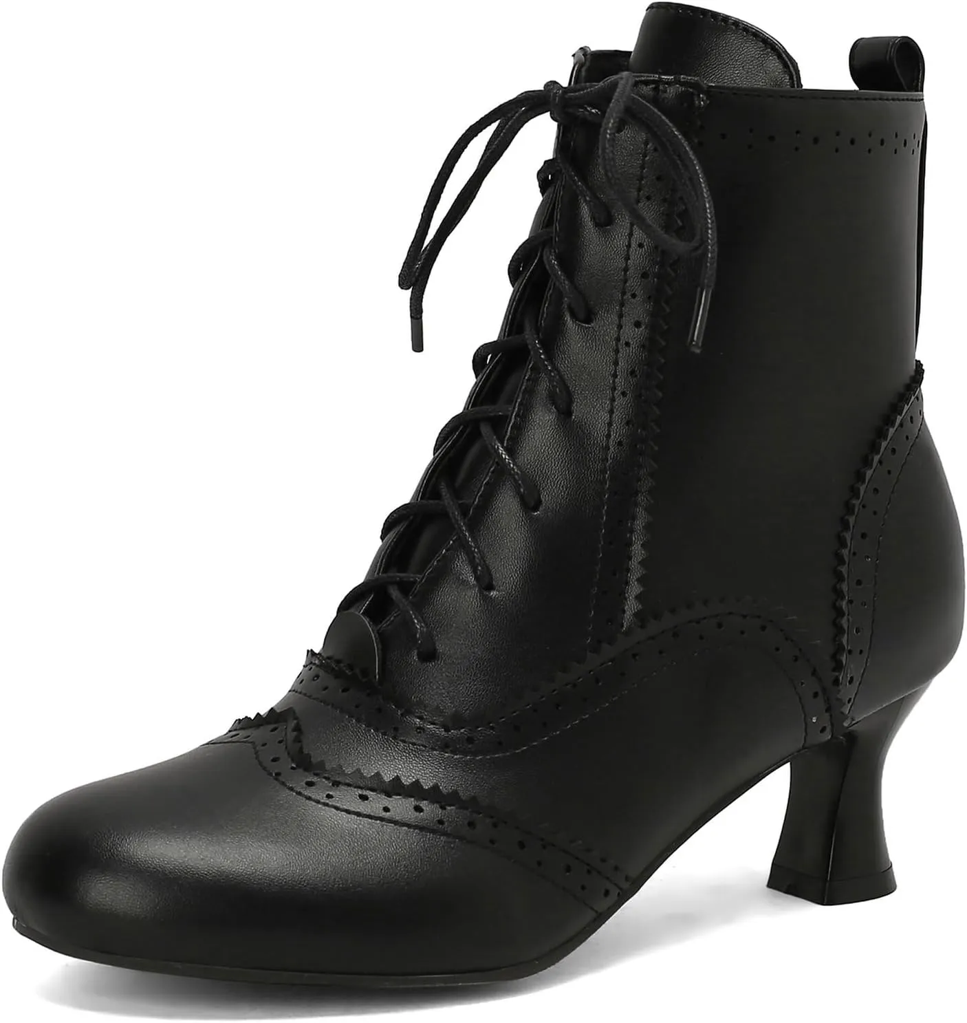 Betastella Womens Vintage Renaissance Boots Kitten Heel Lace Up Victorian Boots Round Toe Chunky Heel Ankle Boots Wingtip Brogue Witch Booties