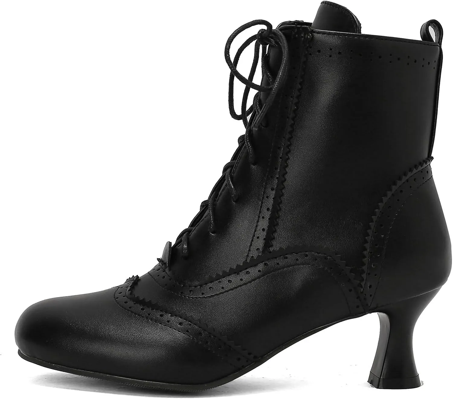 Betastella Womens Vintage Renaissance Boots Kitten Heel Lace Up Victorian Boots Round Toe Chunky Heel Ankle Boots Wingtip Brogue Witch Booties