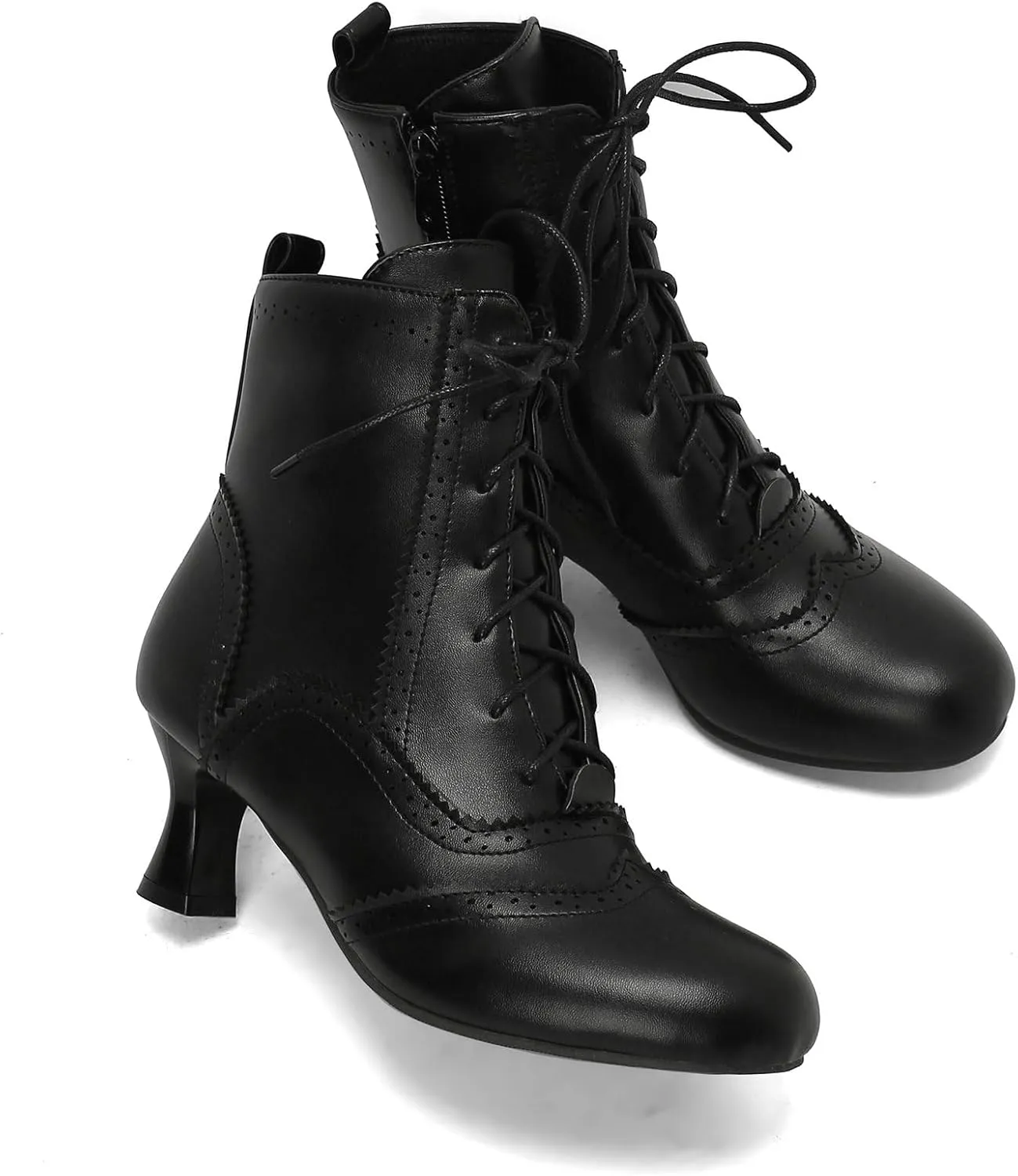 Betastella Womens Vintage Renaissance Boots Kitten Heel Lace Up Victorian Boots Round Toe Chunky Heel Ankle Boots Wingtip Brogue Witch Booties