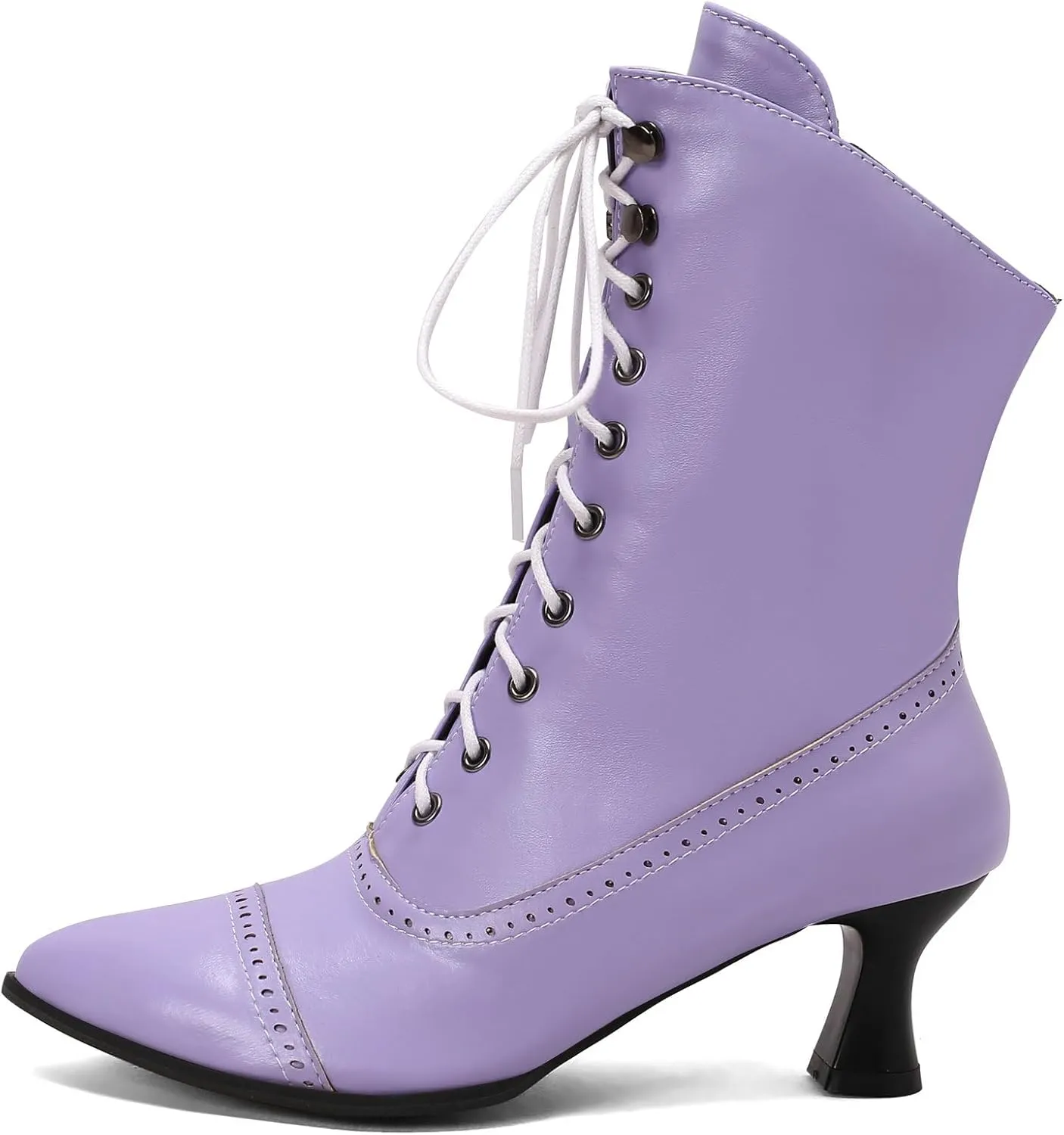 Betastella Womens Vintage Style Renaissance Boots Kitten Heel Lace Up Victorian Boots Pointed Toe Chunky Heel Ankle Boots Wingtip Witch Booties