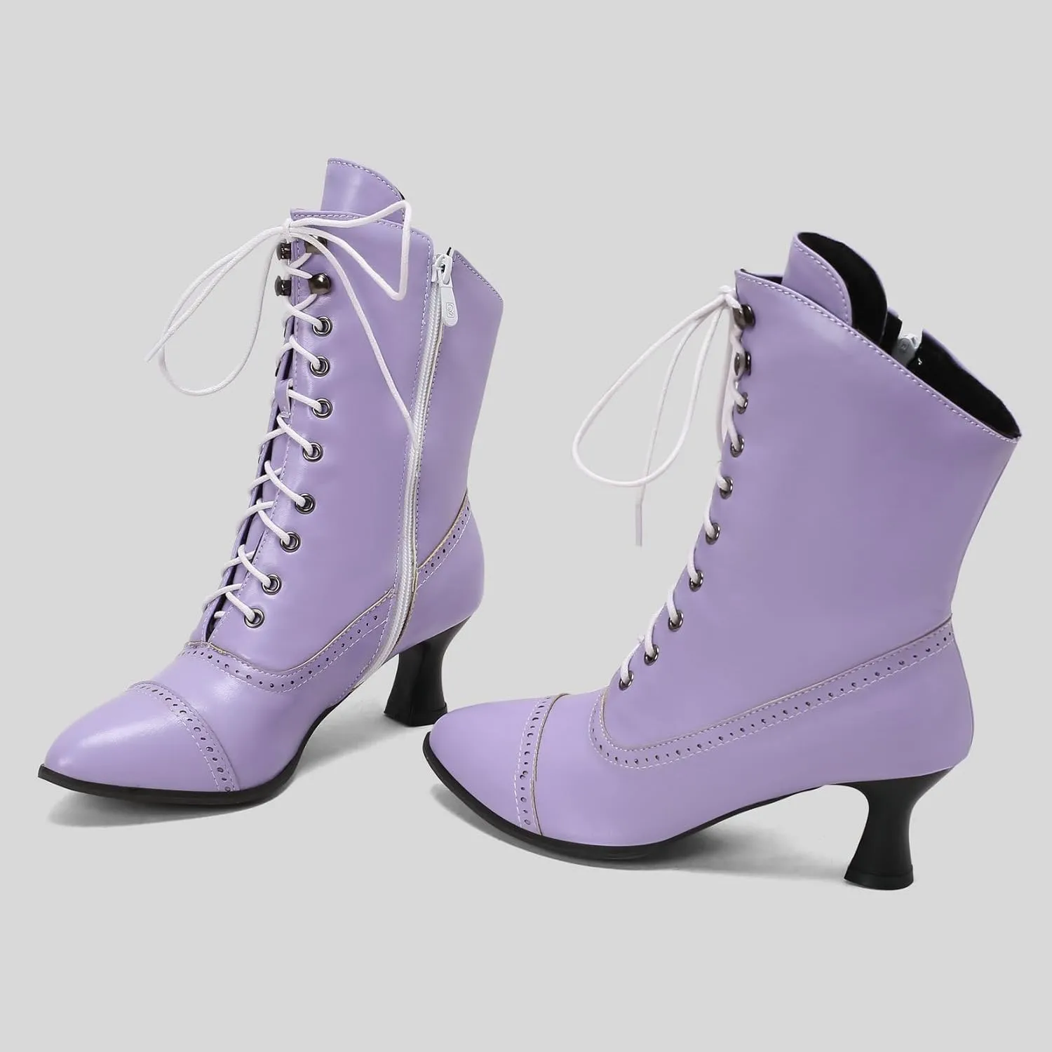Betastella Womens Vintage Style Renaissance Boots Kitten Heel Lace Up Victorian Boots Pointed Toe Chunky Heel Ankle Boots Wingtip Witch Booties