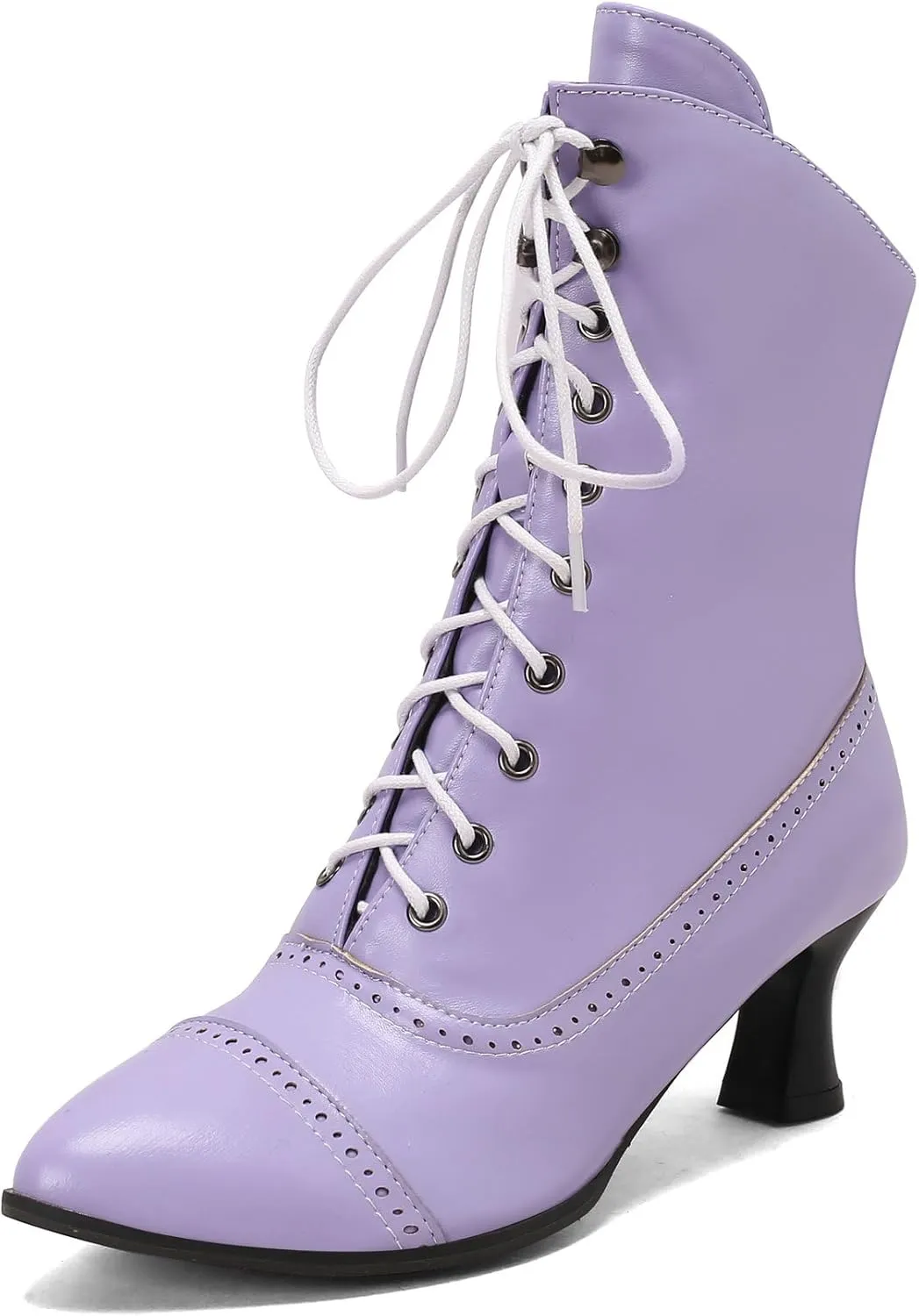Betastella Womens Vintage Style Renaissance Boots Kitten Heel Lace Up Victorian Boots Pointed Toe Chunky Heel Ankle Boots Wingtip Witch Booties