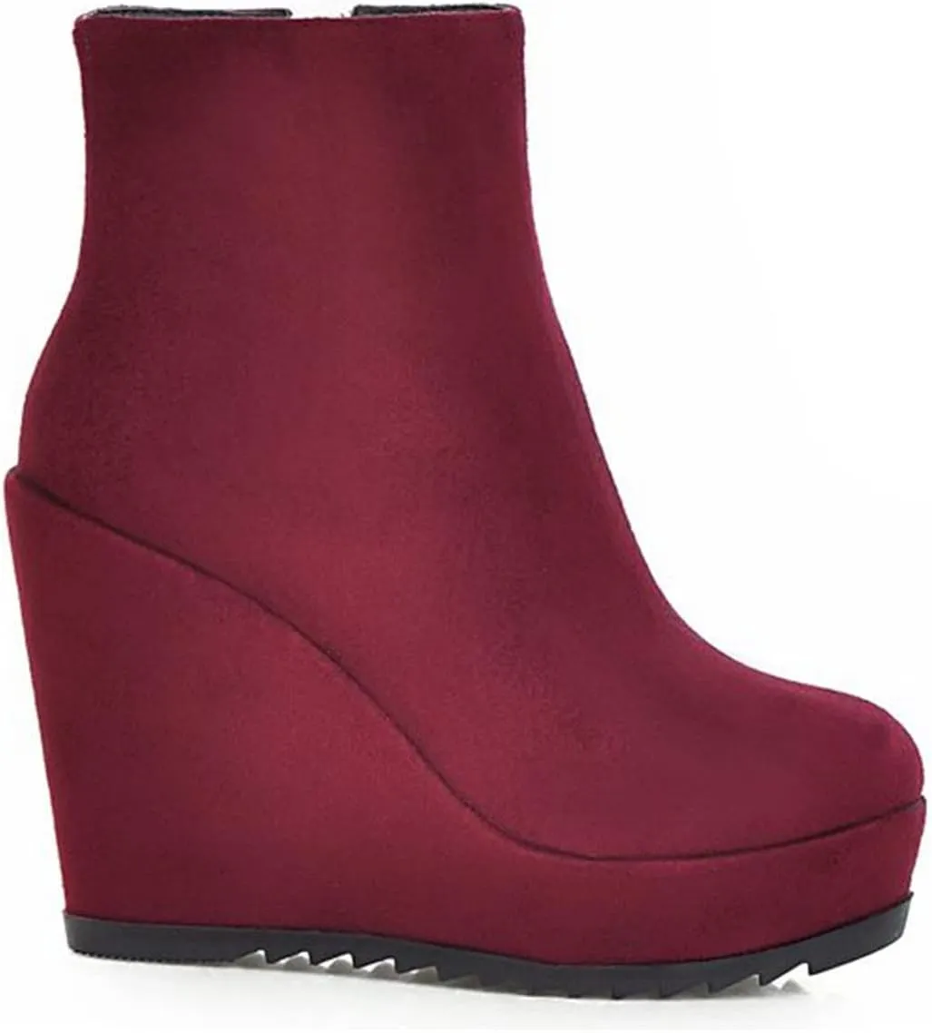 Betastella Women's Wedge Platform Ankle Boots Faux Suede Heels Zip Up Booties