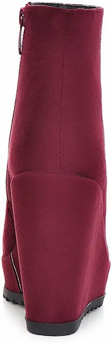 Betastella Women's Wedge Platform Ankle Boots Faux Suede Heels Zip Up Booties