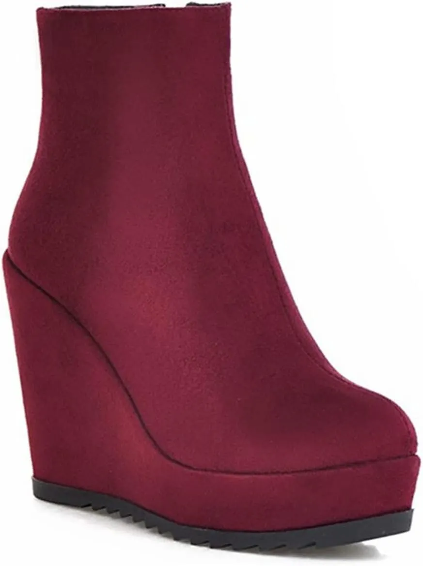 Betastella Women's Wedge Platform Ankle Boots Faux Suede Heels Zip Up Booties