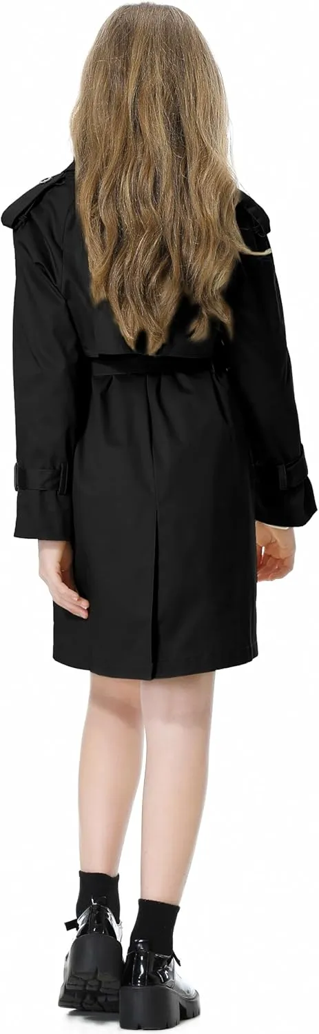 Betusline Girls & Women's Trench Coat Double Breasted Classic Lapel Outerwear, 3 Years - Women 2XL