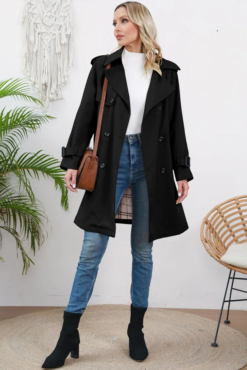 Betusline Girls & Women's Trench Coat Double Breasted Classic Lapel Outerwear, 3 Years - Women 2XL